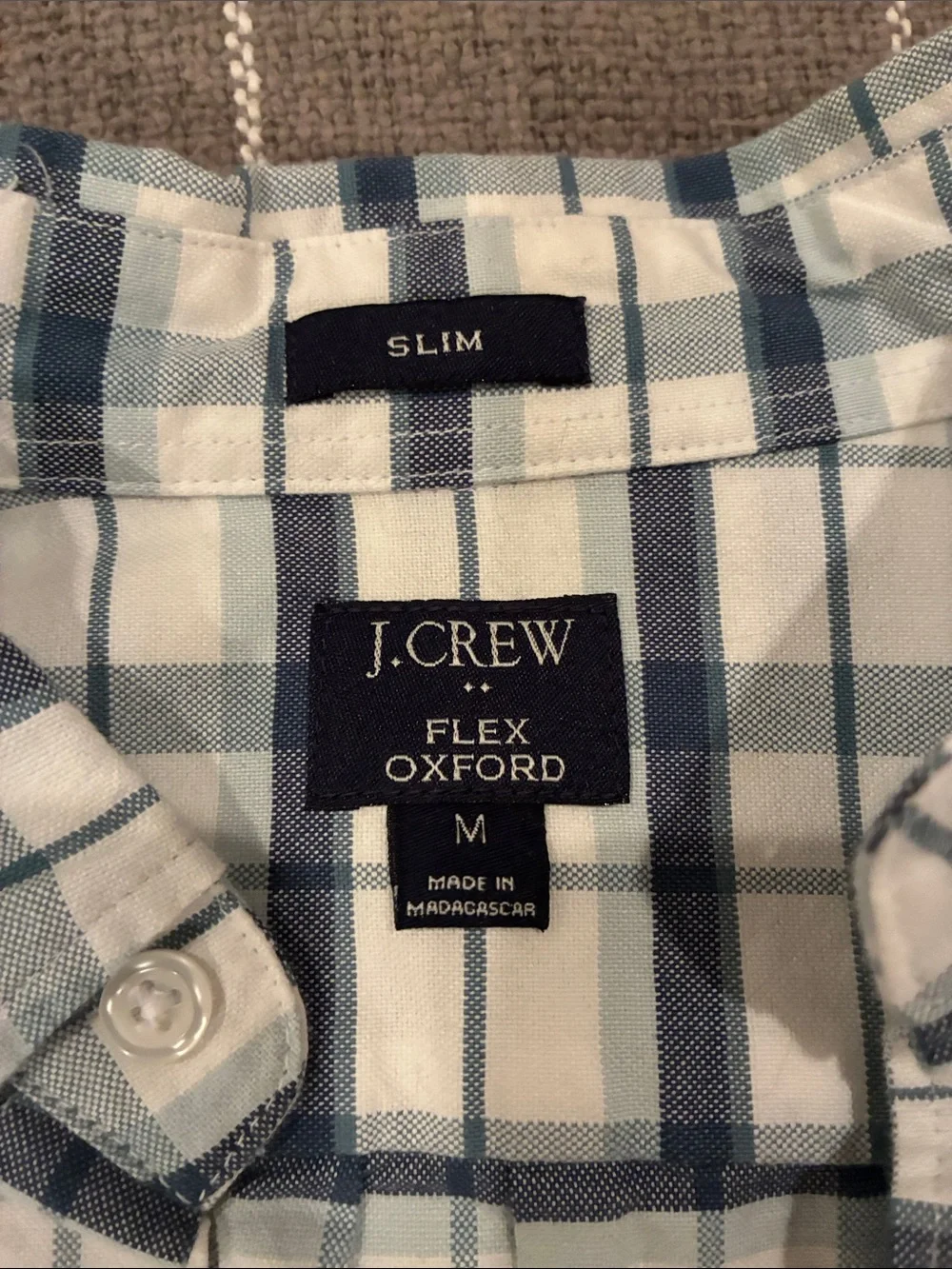 J. Crew White & Navy Plaid Button-Down Shirt
